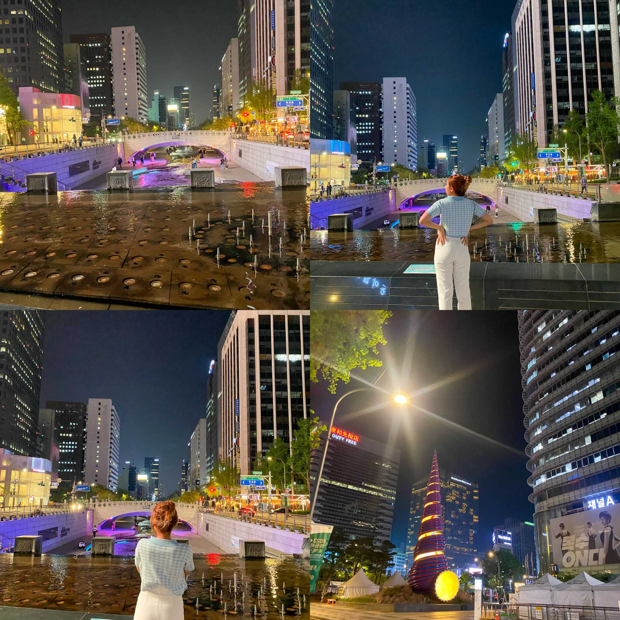 คลองชองกเยชอน Cheonggyecheon เป็นคลองน้ำโบราณ อยู่ใจกลางเมืองโซล แอดไปตอนกลางคืน  เปิดไฟสวยมากๆ